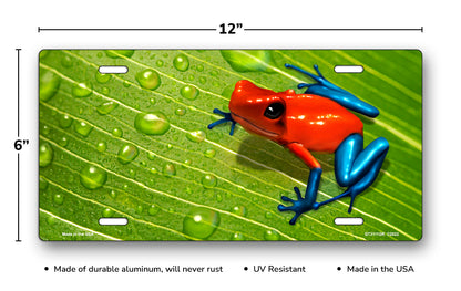 Dart Frog on Wet Leaf Offset License Plate