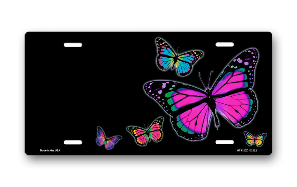 Butterflies on Black Offset License Plate