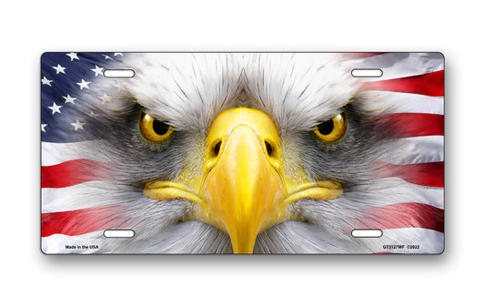 Eagle Face on American Flag License Plate
