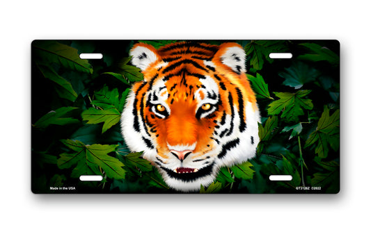Tiger on Leaves License Plate