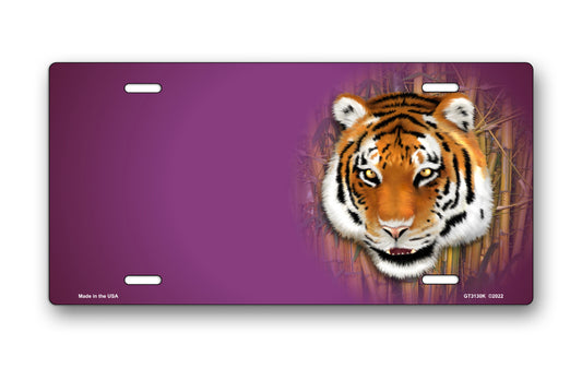 Tiger on Purple Offset License Plate