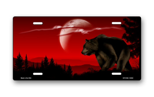 Bear on Red Offset License Plate