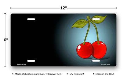 Cherries on Black Offset License Plate