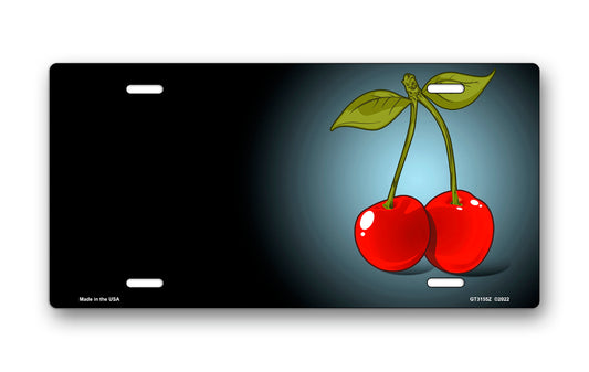 Cherries on Black Offset License Plate