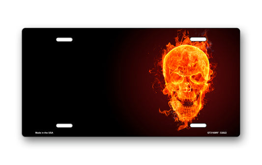 Fire Skull on Black Offset License Plate