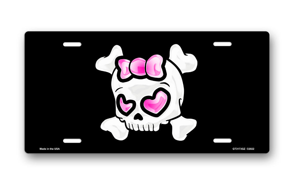 Cutie Skull on Black License Plate