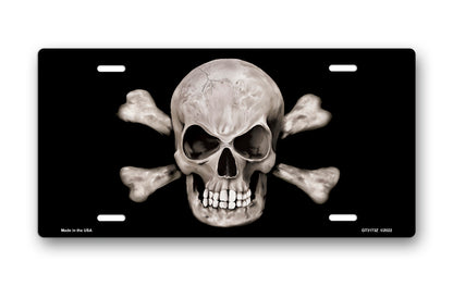 Skull and Crossbones on Black License Plate