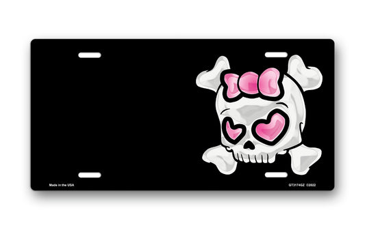 Cutie Skull on Black Offset License Plate