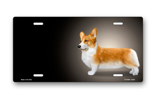 Welsh Corgi on Black Offset License Plate