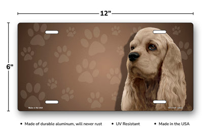 Cocker Spaniel on Paw Prints License Plate