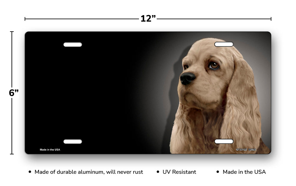 Cocker Spaniel on Black Offset License Plate