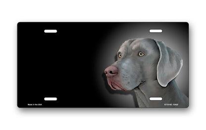 Weimaraner on Black Offset License Plate