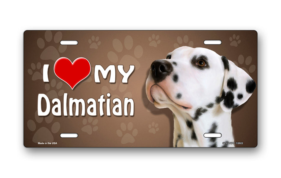 I Love My Dalmatian on Paw Prints License Plate
