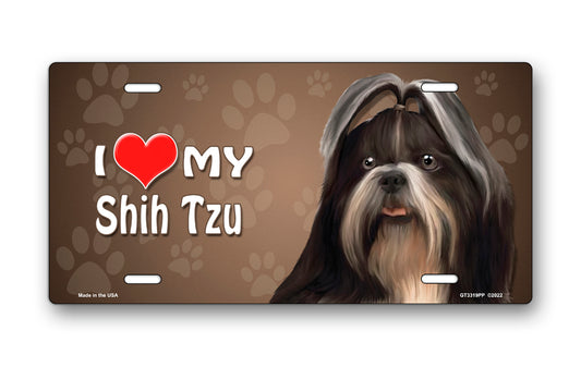 I Love My Shih Tzu on Paw Prints License Plate