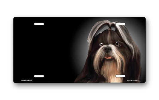 Shih Tzu on Black Offset License Plate