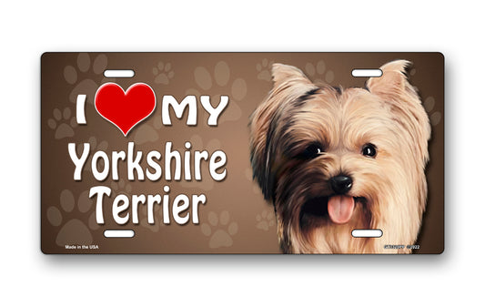 I Love My Yorkshire Terrier on Paw Prints License Plate