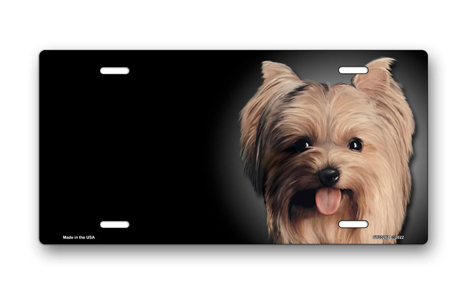 Yorkie on Black Offset License Plate