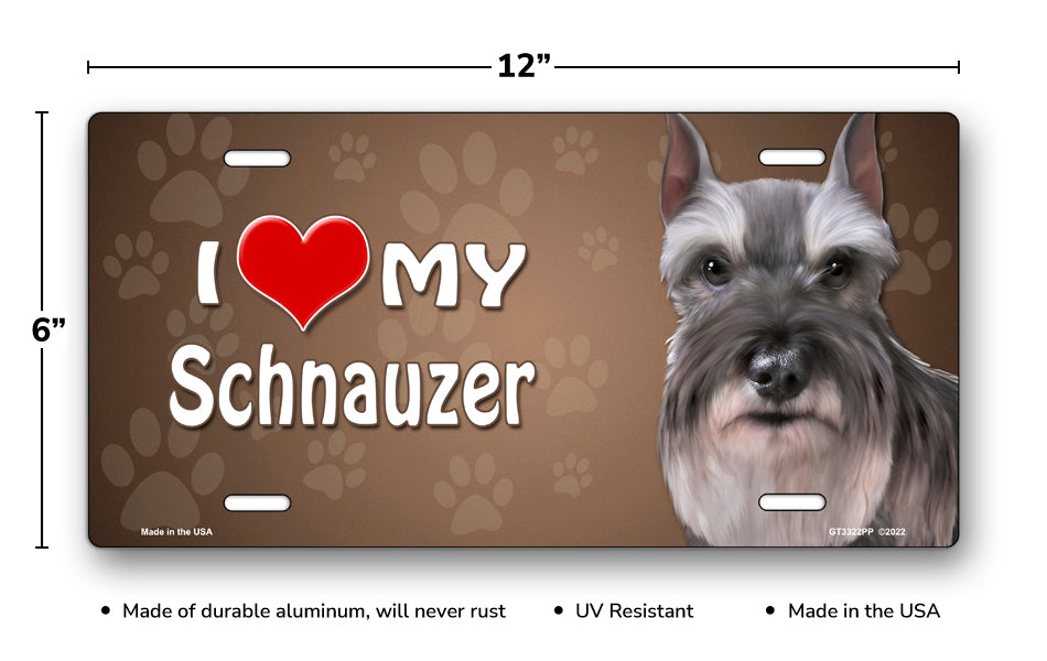 I Love My Schnauzer on Paw Prints License Plate