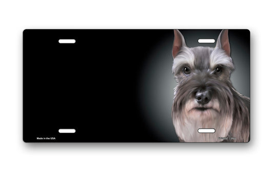 Schnauzer on Black Offset License Plate