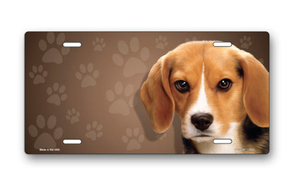 Beagle on Paw Prints License Plate