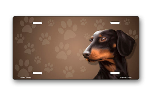 Black Dachshund on Paw Prints License Plate