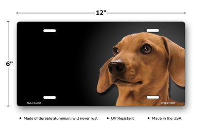 Dachshund (Brown) on Black Offset License Plate