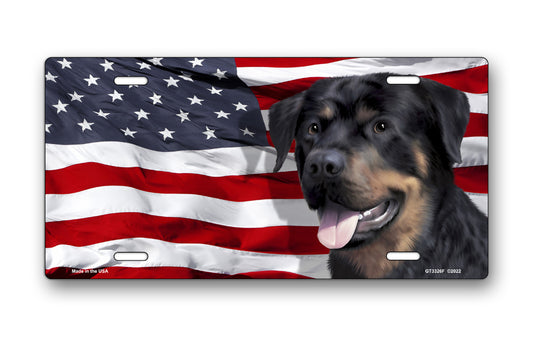 Rottweiler on American Flag License Plate
