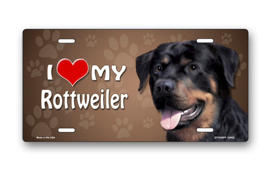 I Love My Rottweiler on Paw Prints License Plate