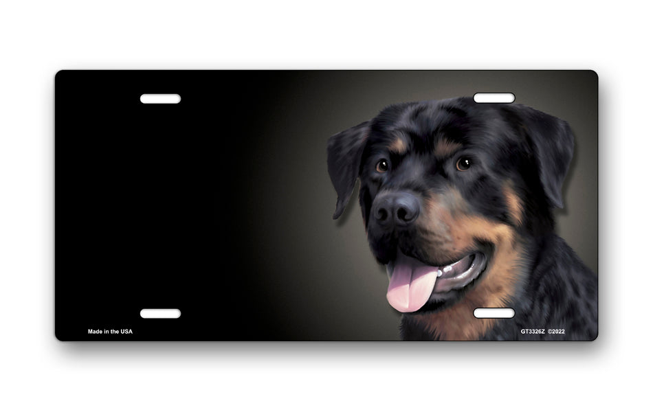 Rottweiler on Black Offset License Plate