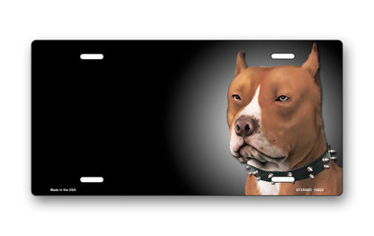 Pitbull with Collar on Black Offset License Plate