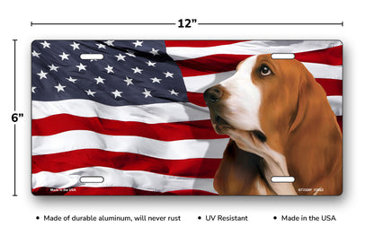 Basset Hound on American Flag License Plate