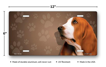 Basset Hound on Paw Prints License Plate