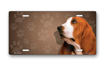 Basset Hound on Paw Prints License Plate