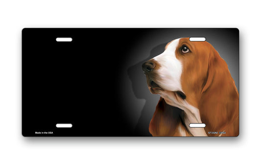 Basset Hound on Black Offset License Plate