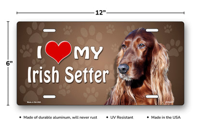 I Love My Irish Setter on Paw Prints License Plate