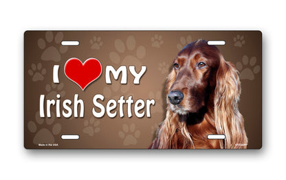 I Love My Irish Setter on Paw Prints License Plate