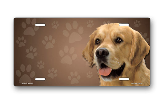 Golden Retriever on Paw Prints License Plate