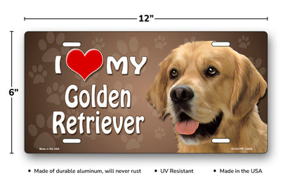 I Love My Golden Retriever on Paw Prints License Plate