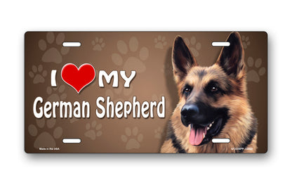 I Love My German Shepherd on Paw Prints License Plate