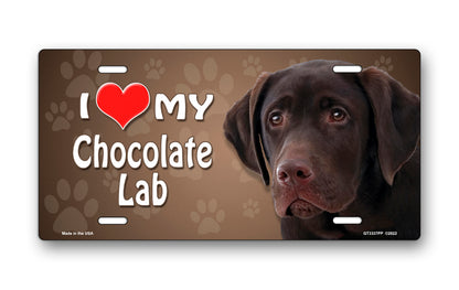 I Love My Chocolate Lab on Paw Prints License Plate