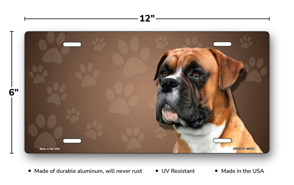 Boxer on Paw Prints License Plate