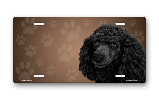 Black Poodle on Paw Prints License Plate