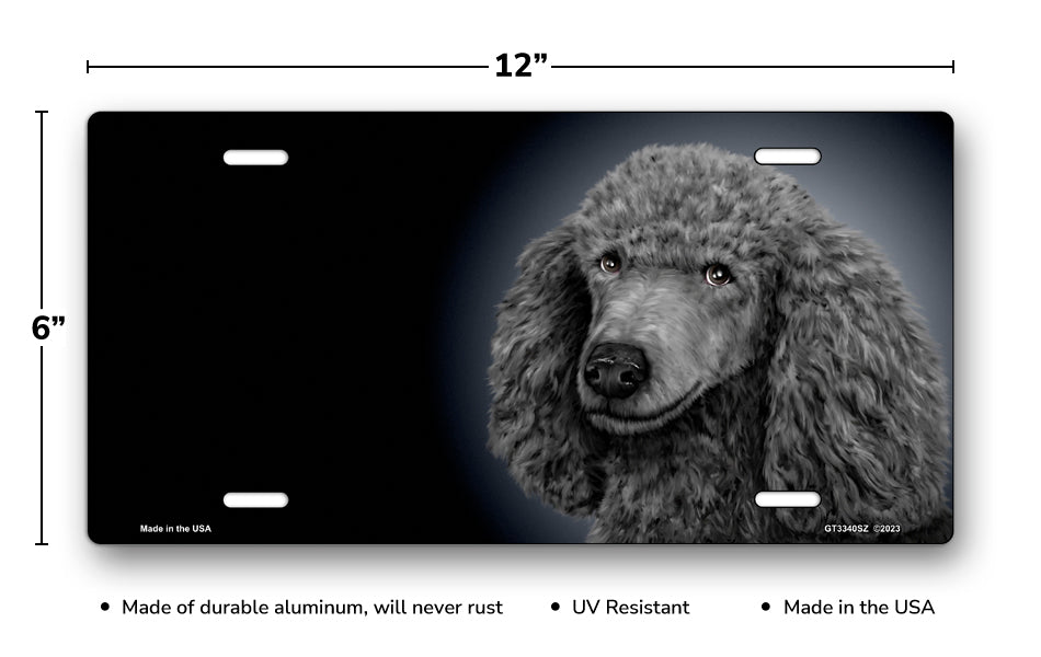 Poodle (Grey) on Black Offset License Plate