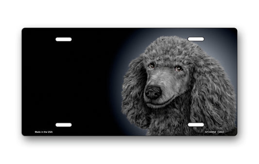 Poodle (Grey) on Black Offset License Plate