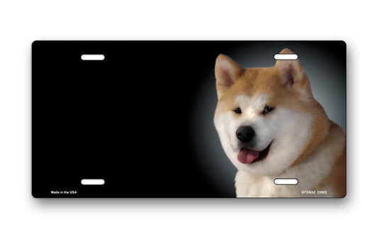 Akita on Black Offset License Plate