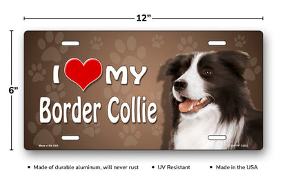 I Love My Border Collie on Paw Prints License Plate