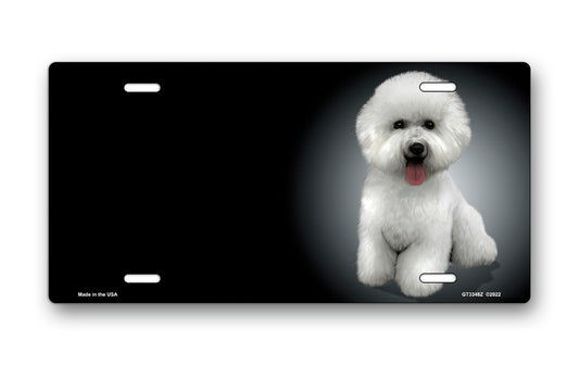 Bichon Frise on Black Offset License Plate