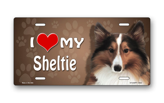 I Love My Sheltie on Paw Prints License Plate