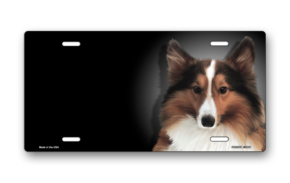 Sheltie on Black Offset License Plate