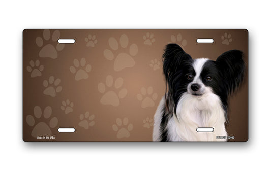 Papillon on Paw Prints License Plate